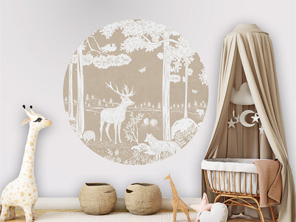 Monochrome Forest - Brown - Circle wall circle sticker by Artehub