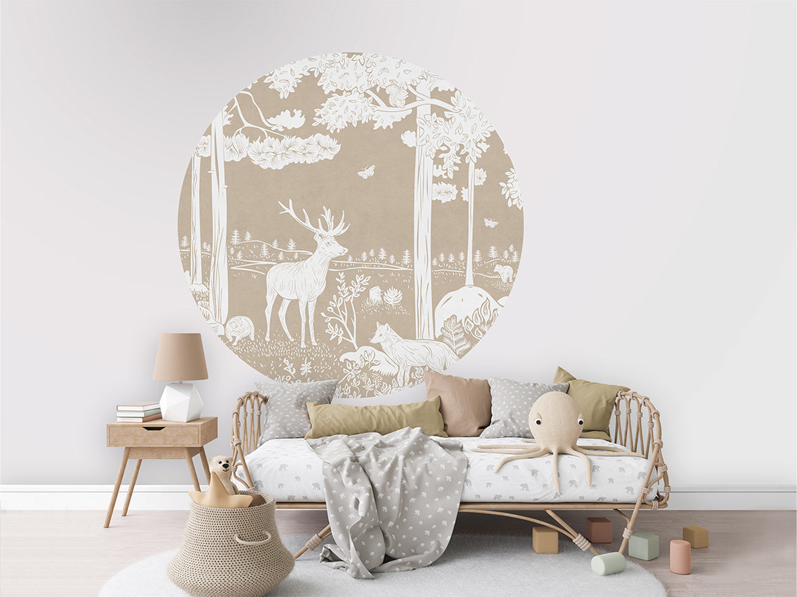 Monochrome Forest - Brown - Circle wall circle sticker by Artehub