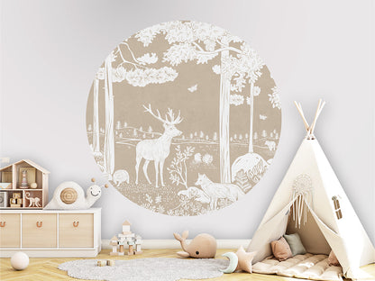 Monochrome Forest - Brown - Circle wall circle sticker by Artehub
