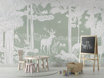 Monochrome Forest - Green luxury wallpaper in kids room interior — Artehub Egypt