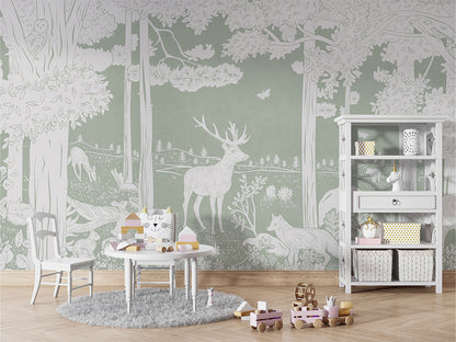 Monochrome Forest - Green luxury wallpaper in kids room interior — Artehub Egypt
