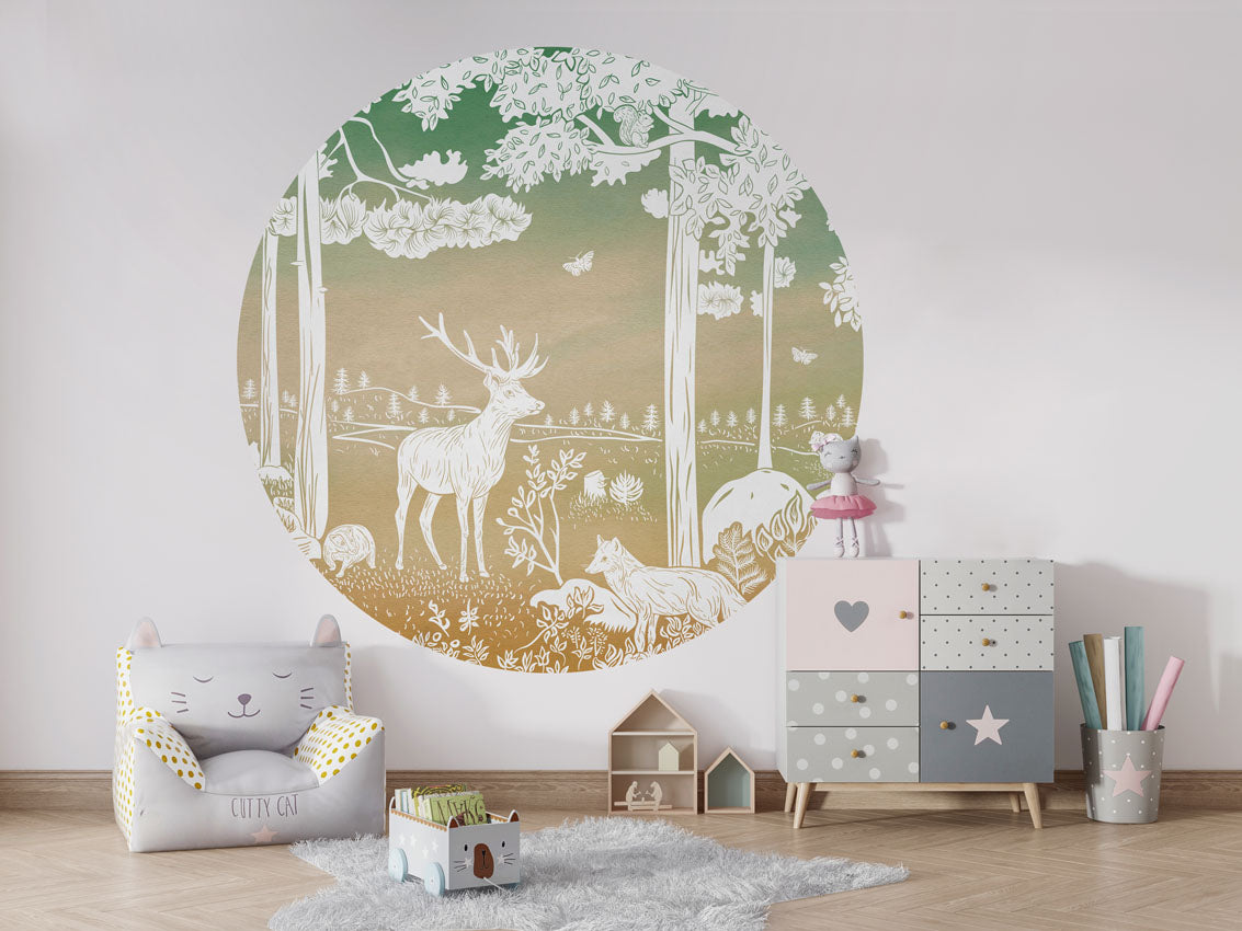 Monochrome Forest - Circle - Green Sky wall circle sticker by Artehub