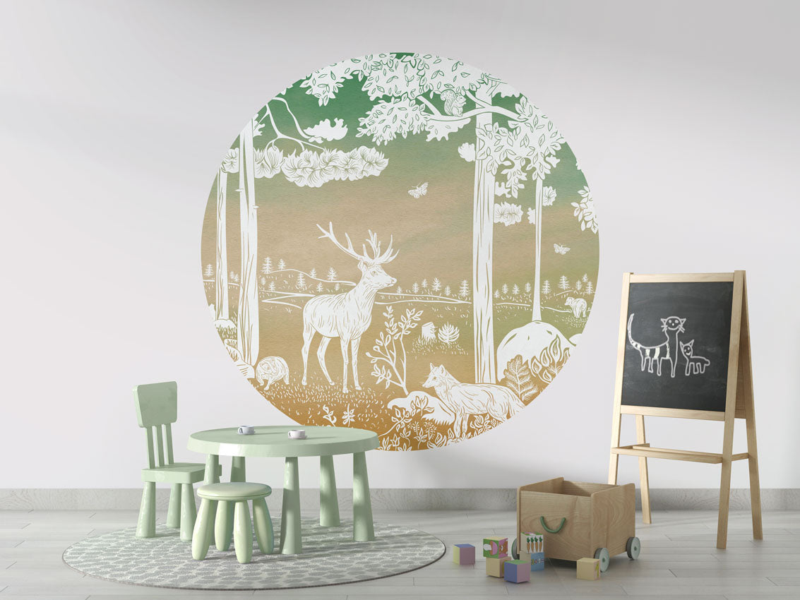 Monochrome Forest - Circle - Green Sky wall circle sticker by Artehub