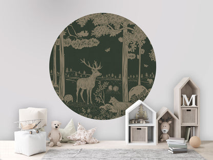 Monochrome Forest - Circle - Green Vintage wall circle sticker by Artehub