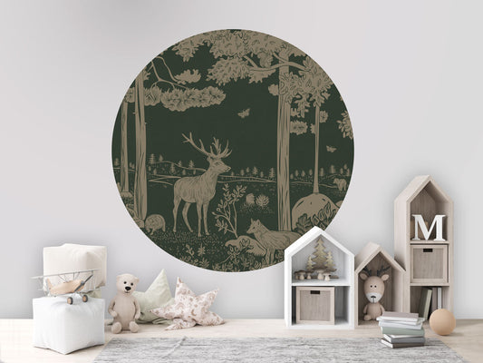 Monochrome Forest - Circle - Green Vintage wall circle sticker by Artehub