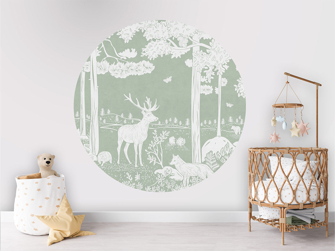 Monochrome Forest - Green - Circle wall circle sticker by Artehub