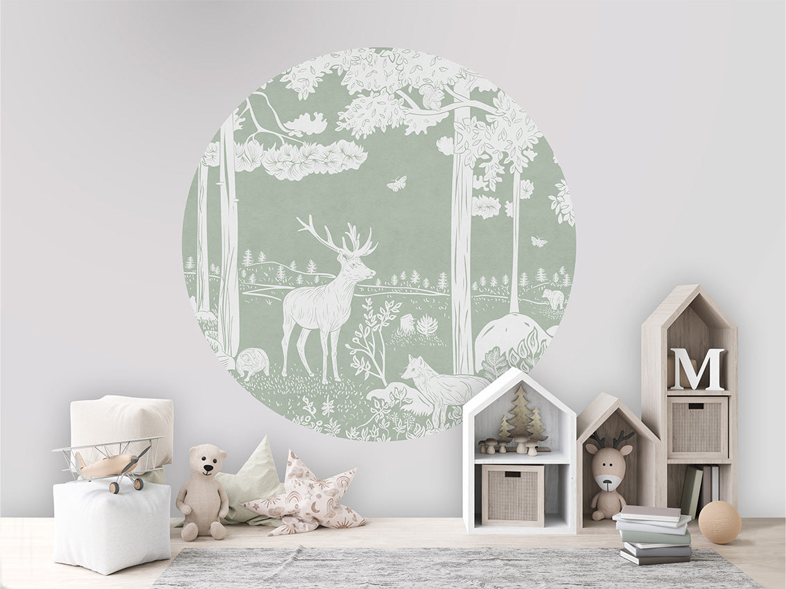 Monochrome Forest - Green - Circle wall circle sticker by Artehub