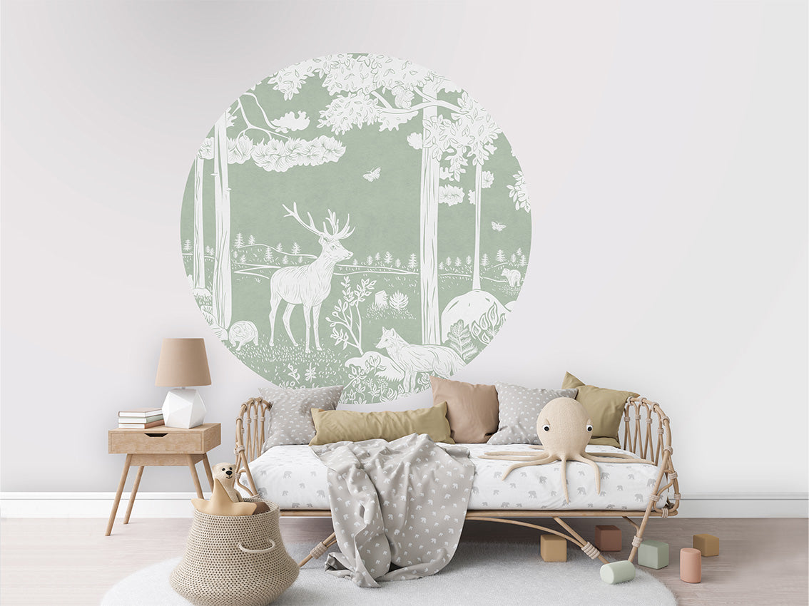Monochrome Forest - Green - Circle wall circle sticker by Artehub