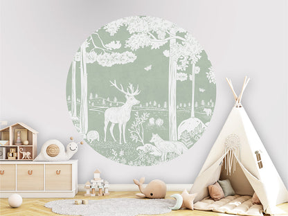 Monochrome Forest - Green - Circle wall circle sticker by Artehub