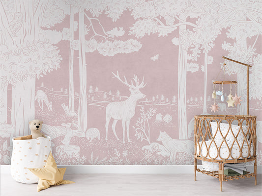 Monochrome Forest - Pink luxury wallpaper in kids room interior — Artehub Egypt