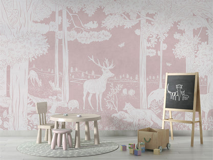 Monochrome Forest - Pink luxury wallpaper in kids room interior — Artehub Egypt