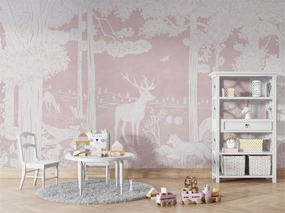 Monochrome Forest - Pink luxury wallpaper in kids room interior — Artehub Egypt