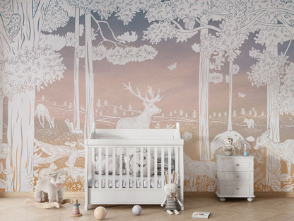 Monochrome Forest - Pink Sky luxury wallpaper in kids room interior — Artehub Egypt