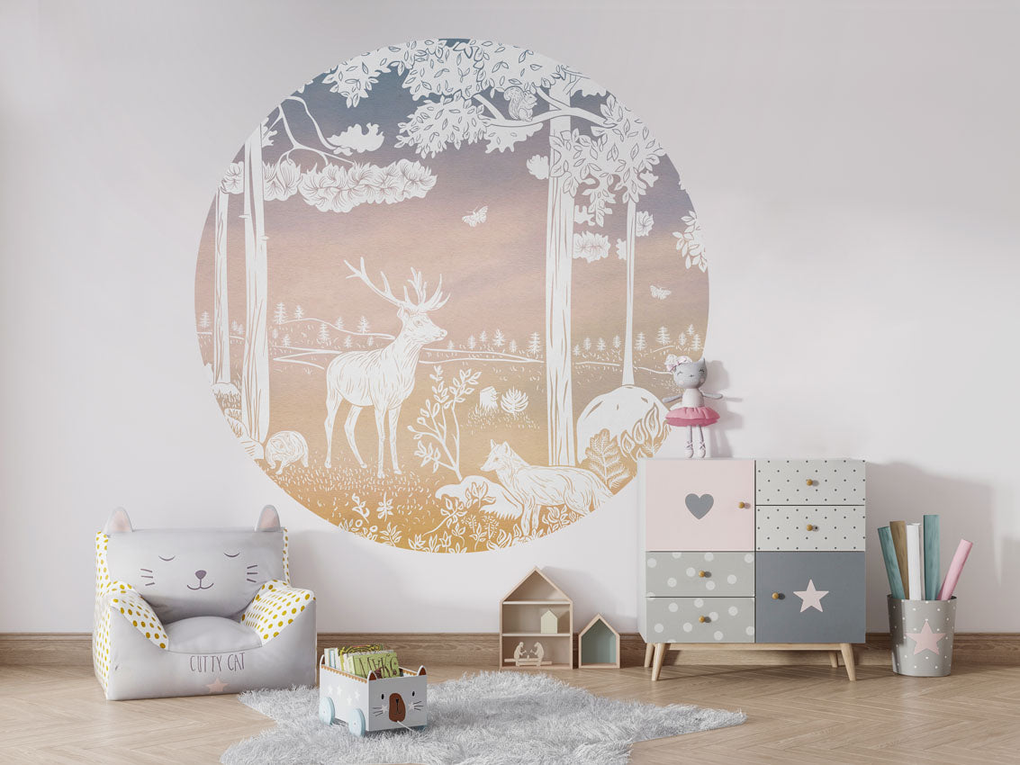 Monochrome Forest - Circle - Pink Sky wall circle sticker by Artehub