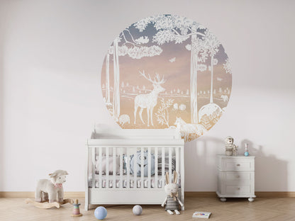 Monochrome Forest - Circle - Pink Sky wall circle sticker by Artehub