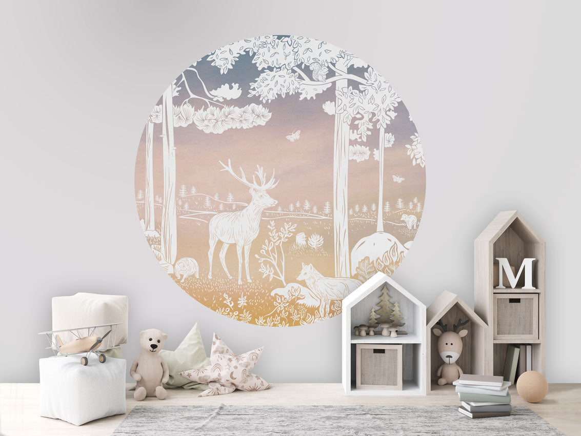 Monochrome Forest - Circle - Pink Sky wall circle sticker by Artehub