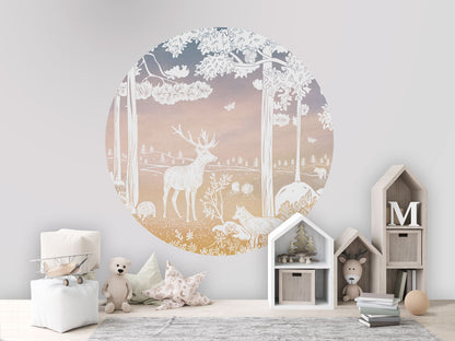 Monochrome Forest - Circle - Pink Sky wall circle sticker by Artehub