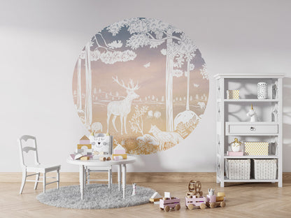 Monochrome Forest - Circle - Pink Sky wall circle sticker by Artehub