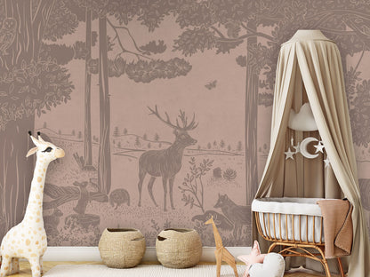 Monochrome Forest - Pink Vintage luxury wallpaper in kids room interior — Artehub Egypt