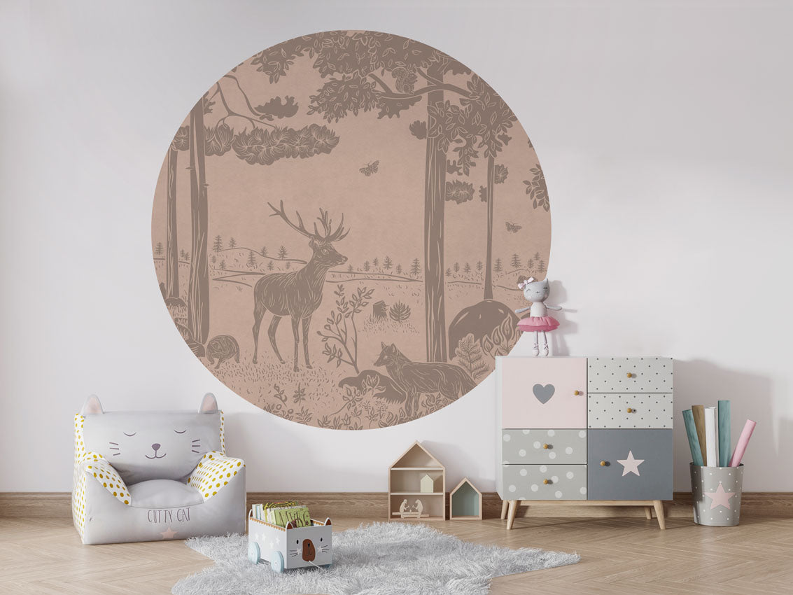 Monochrome Forest - Circle - Pink Vintage wall circle sticker by Artehub