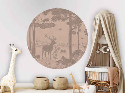 Monochrome Forest - Circle - Pink Vintage wall circle sticker by Artehub