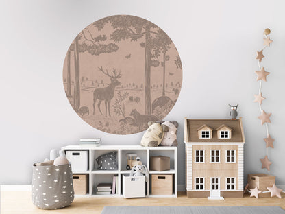 Monochrome Forest - Circle - Pink Vintage wall circle sticker by Artehub