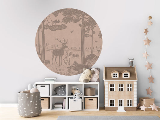 Monochrome Forest - Circle - Pink Vintage wall circle sticker by Artehub