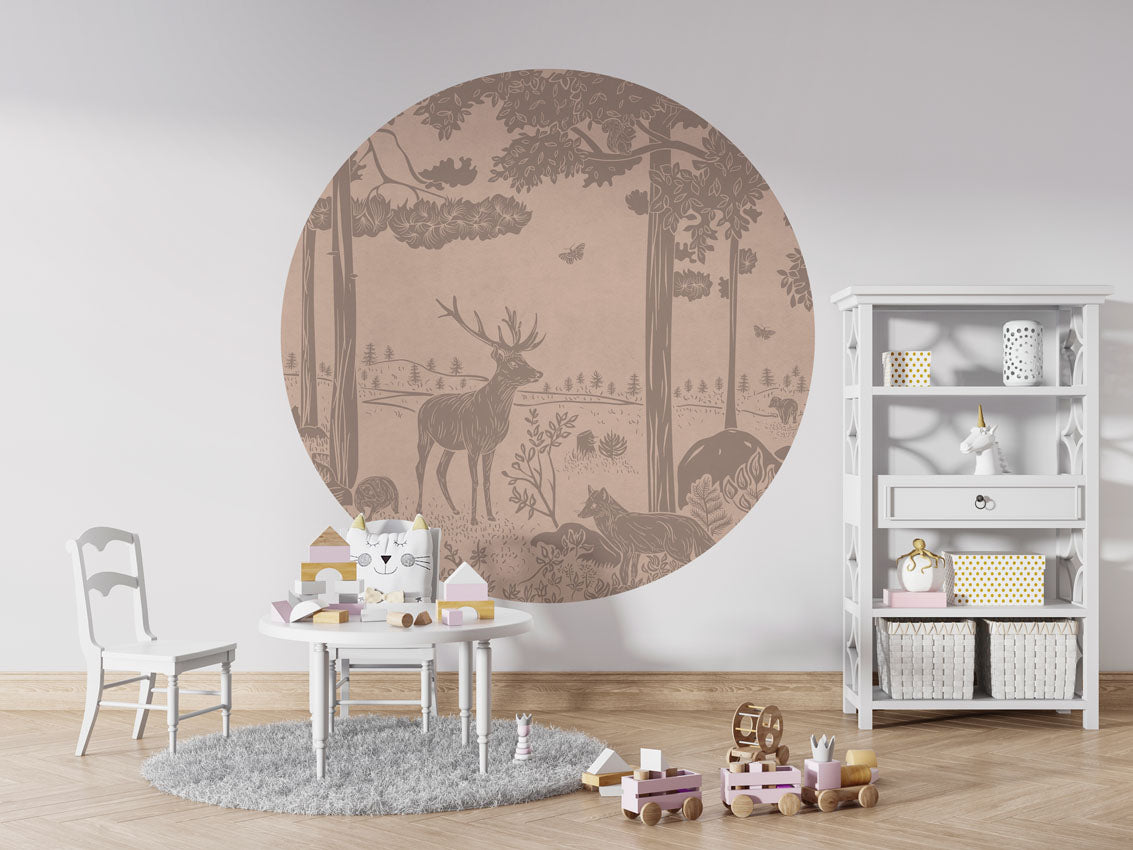 Monochrome Forest - Circle - Pink Vintage wall circle sticker by Artehub