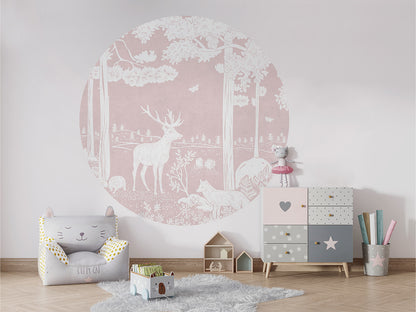 Monochrome Forest - Pink - Circle wall circle sticker by Artehub