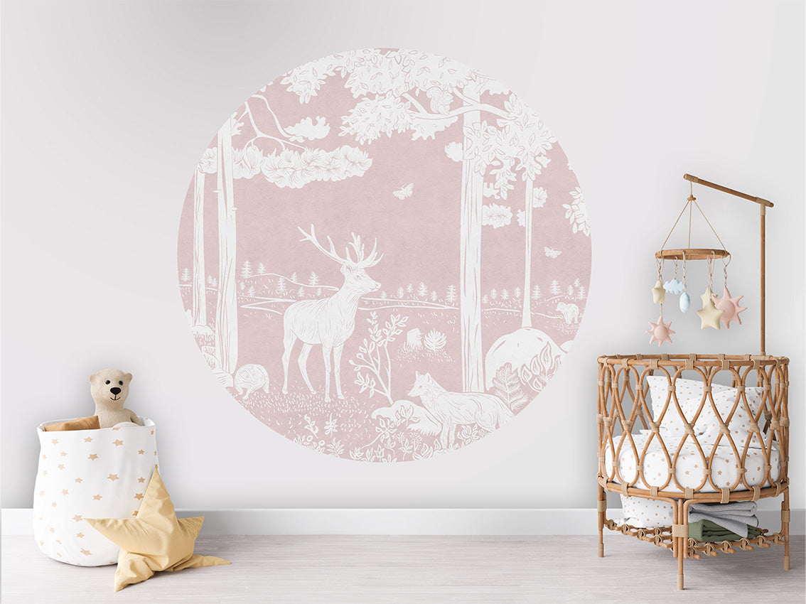 Monochrome Forest - Pink - Circle wall circle sticker by Artehub