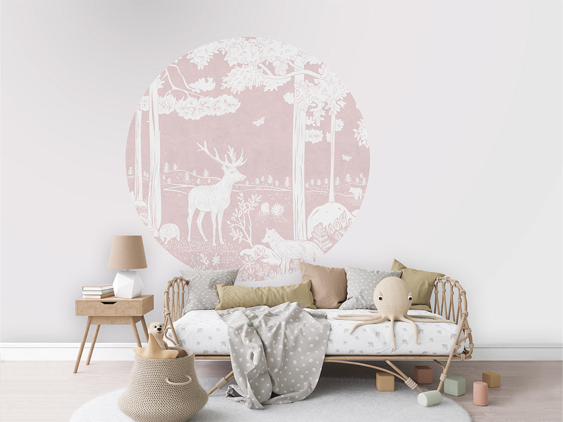 Monochrome Forest - Pink - Circle wall circle sticker by Artehub