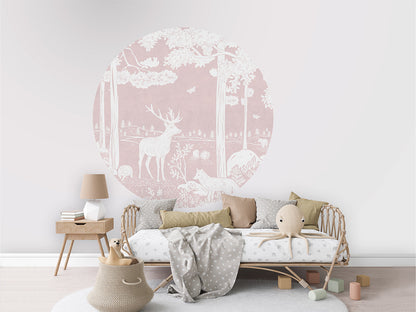 Monochrome Forest - Pink - Circle wall circle sticker by Artehub