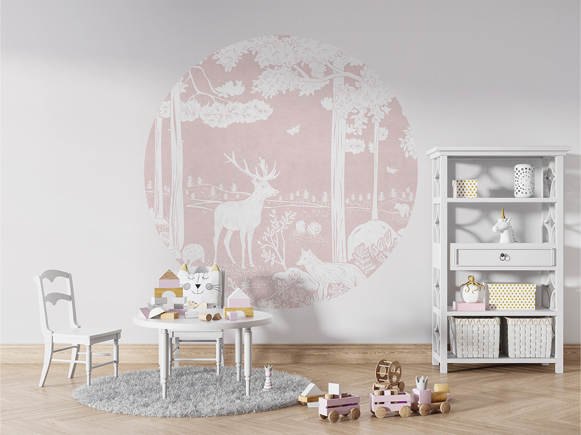 Monochrome Forest - Pink - Circle wall circle sticker by Artehub