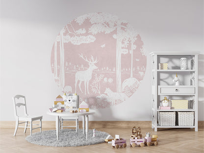 Monochrome Forest - Pink - Circle wall circle sticker by Artehub