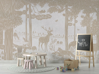 Monochrome Forest - White Vintage luxury wallpaper in kids room interior — Artehub Egypt