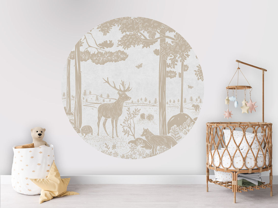 Monochrome Forest - Circle - White Vintage wall circle sticker by Artehub