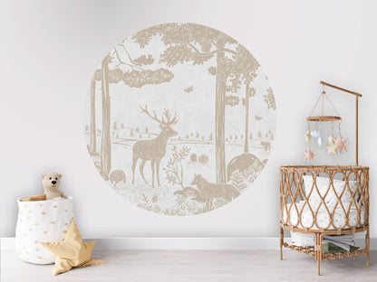 Monochrome Forest - Circle - White Vintage wall circle sticker by Artehub