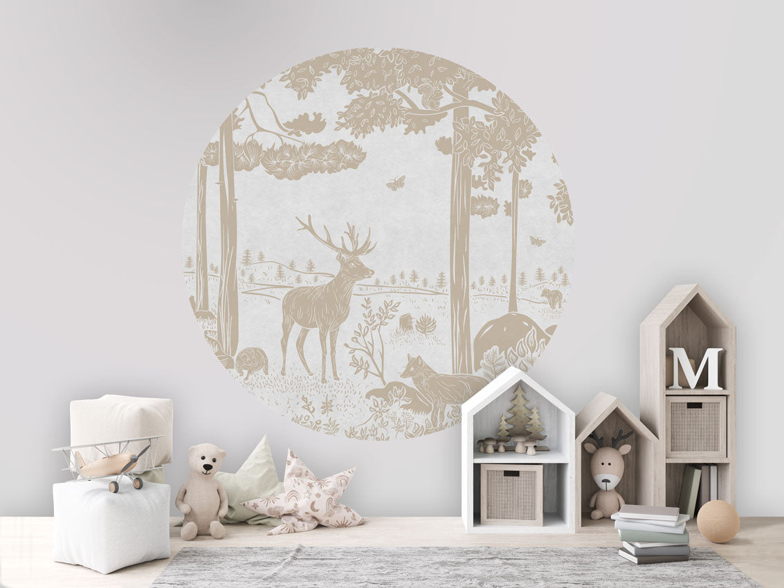 Monochrome Forest - Circle - White Vintage wall circle sticker by Artehub