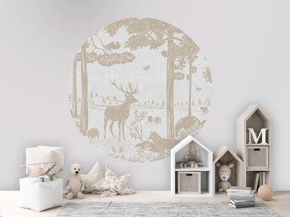 Monochrome Forest - Circle - White Vintage wall circle sticker by Artehub