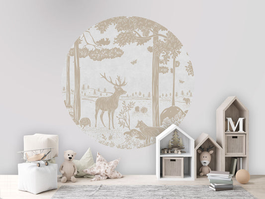 Monochrome Forest - Circle - White Vintage wall circle sticker by Artehub