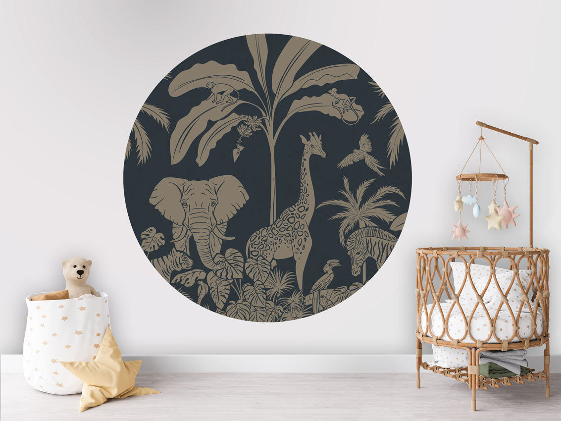 Monochrome Jungle - Circle - Blue Vintage wall circle sticker by Artehub
