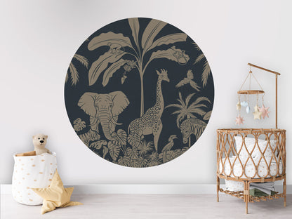 Monochrome Jungle - Circle - Blue Vintage wall circle sticker by Artehub