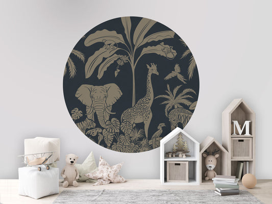 Monochrome Jungle - Circle - Blue Vintage wall circle sticker by Artehub