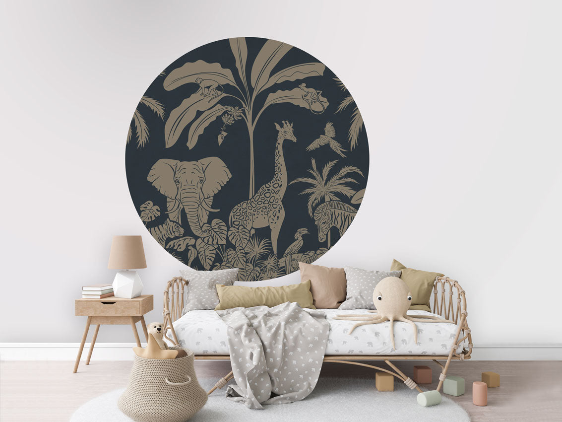 Monochrome Jungle - Circle - Blue Vintage wall circle sticker by Artehub