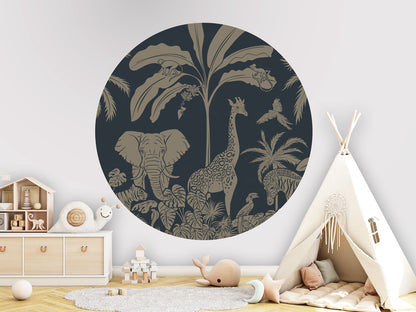 Monochrome Jungle - Circle - Blue Vintage wall circle sticker by Artehub