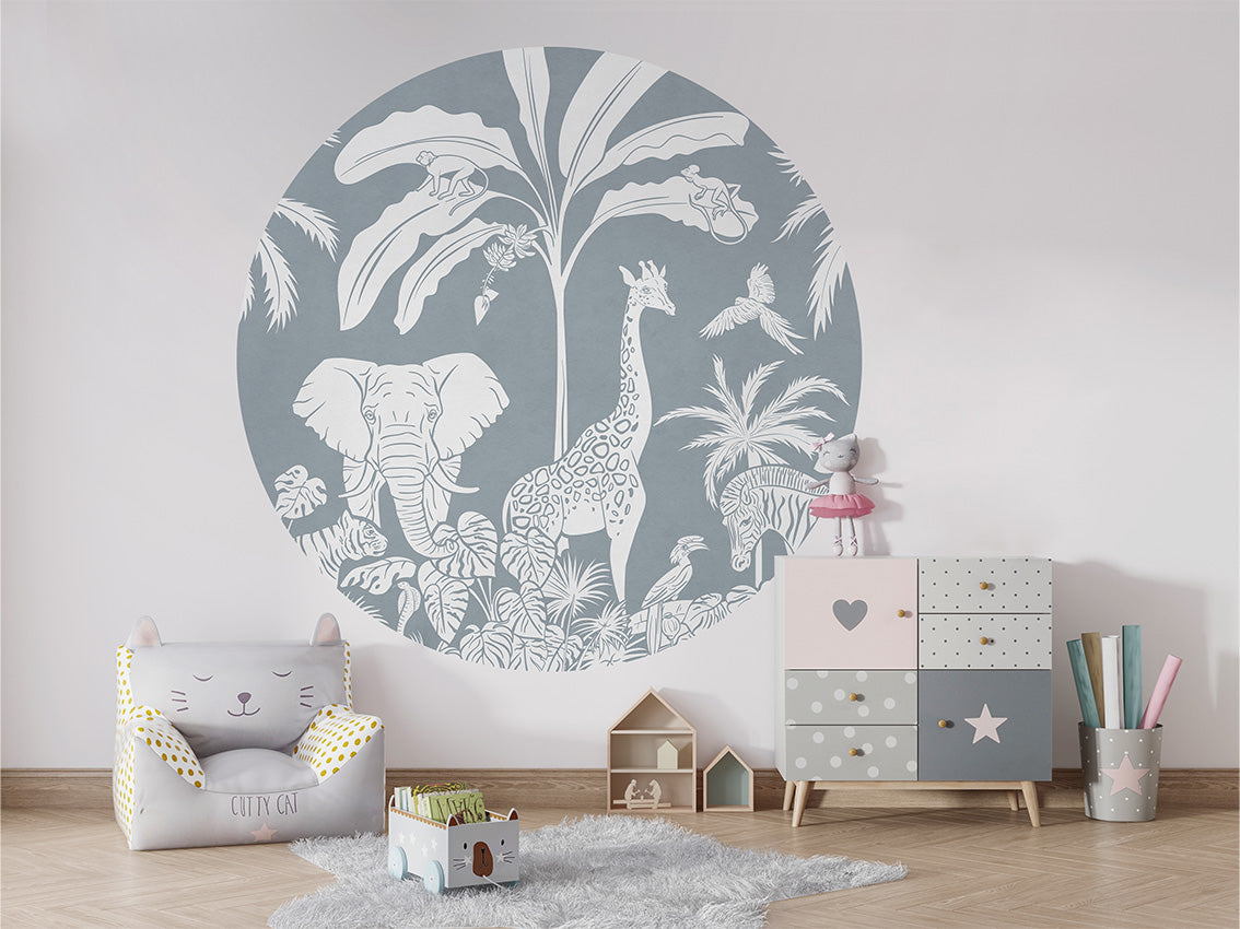 Monochrome Jungle - Blue - Circle wall circle sticker by Artehub