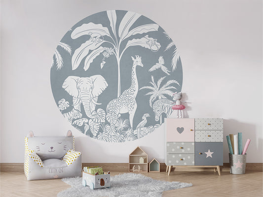 Monochrome Jungle - Blue - Circle wall circle sticker by Artehub
