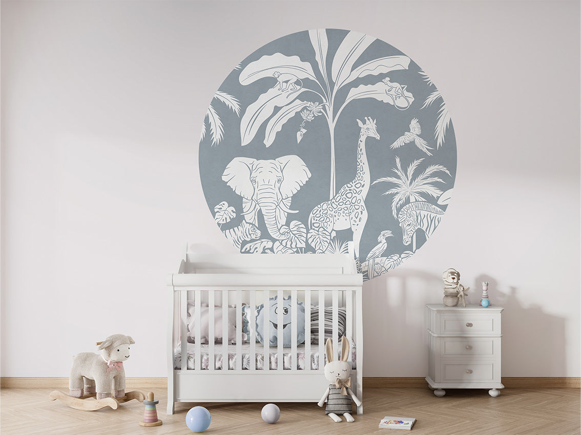 Monochrome Jungle - Blue - Circle wall circle sticker by Artehub