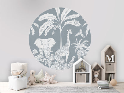 Monochrome Jungle - Blue - Circle wall circle sticker by Artehub