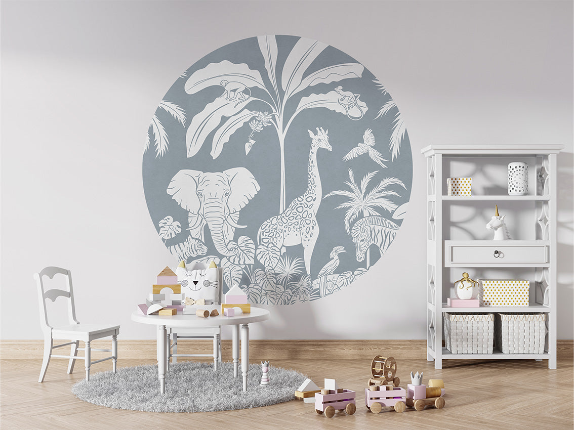 Monochrome Jungle - Blue - Circle wall circle sticker by Artehub